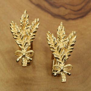 Gemelos con forma de cabeza de trigo triple en oro vermeil de 14 kt para él, regalo para cultivadores de trigo amantes del trigo, premio de la asociación del trigo, regalo de boda para novios.