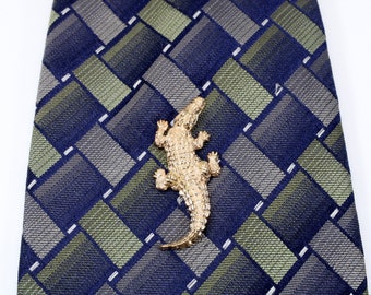 14kt Gold  Large Size Alligator Tie Tack: Detailed Reptile Pin
