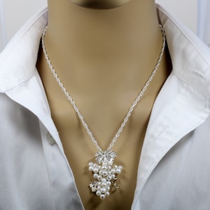 Large White Pearl Grape Cluster Necklace, Large Two Leaf Sterling Silver Wine Lover Gift For Her, Tasting Event winery owner