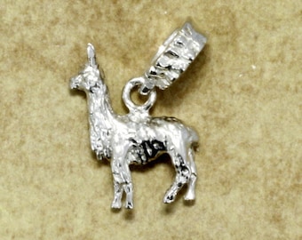 Silver Llama Slide Charm, 3-D Llama in 925 Sterling Silver, Llama Charm for her, Gift for llama lover, Llama Rancher gift, Peru Chile Gift
