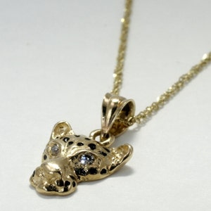 Jaguar  Necklace Jewelry for her, Small Jaguar Head Necklace in 14kt Yellow  Gold on 18"  chain.
