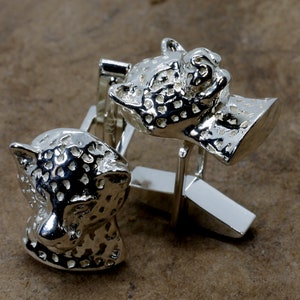 Large Leopard Cuff Links for Him, Large Leopard Head Cuff Links in 925 Sterling Silver Gift For Men, Wild animal lover gift, Africa Safari