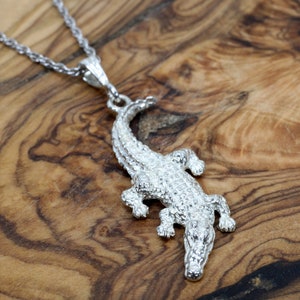 Silver Alligator Necklace for Her in a large size, Crocodile Necklace, Unique Florida Gator Gift For Women, Reptile Jewelry, Florida Gator