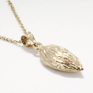 Gold Almond Necklace, Smaller Size 14kt Gold Almond Necklace on 18&quot; chain,California Almond Grower gift for her, Almond Board Gift