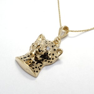 Gold Leopard Necklace for her, Leopard Head Necklace with diamond eyes and black spots, Wildlife lover necklace, big cat wild animal gift