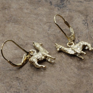 Alpaca  Earrings for her,  Small Three Dimensional 14kt. gold vermeil Suri Alpaca Earrings ,Alpaca Earrings for alpaca lover, alpaca farm