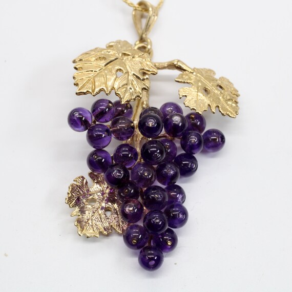 Amethyst Grape Cluster Necklace for Her Large Three Leaf 14kt