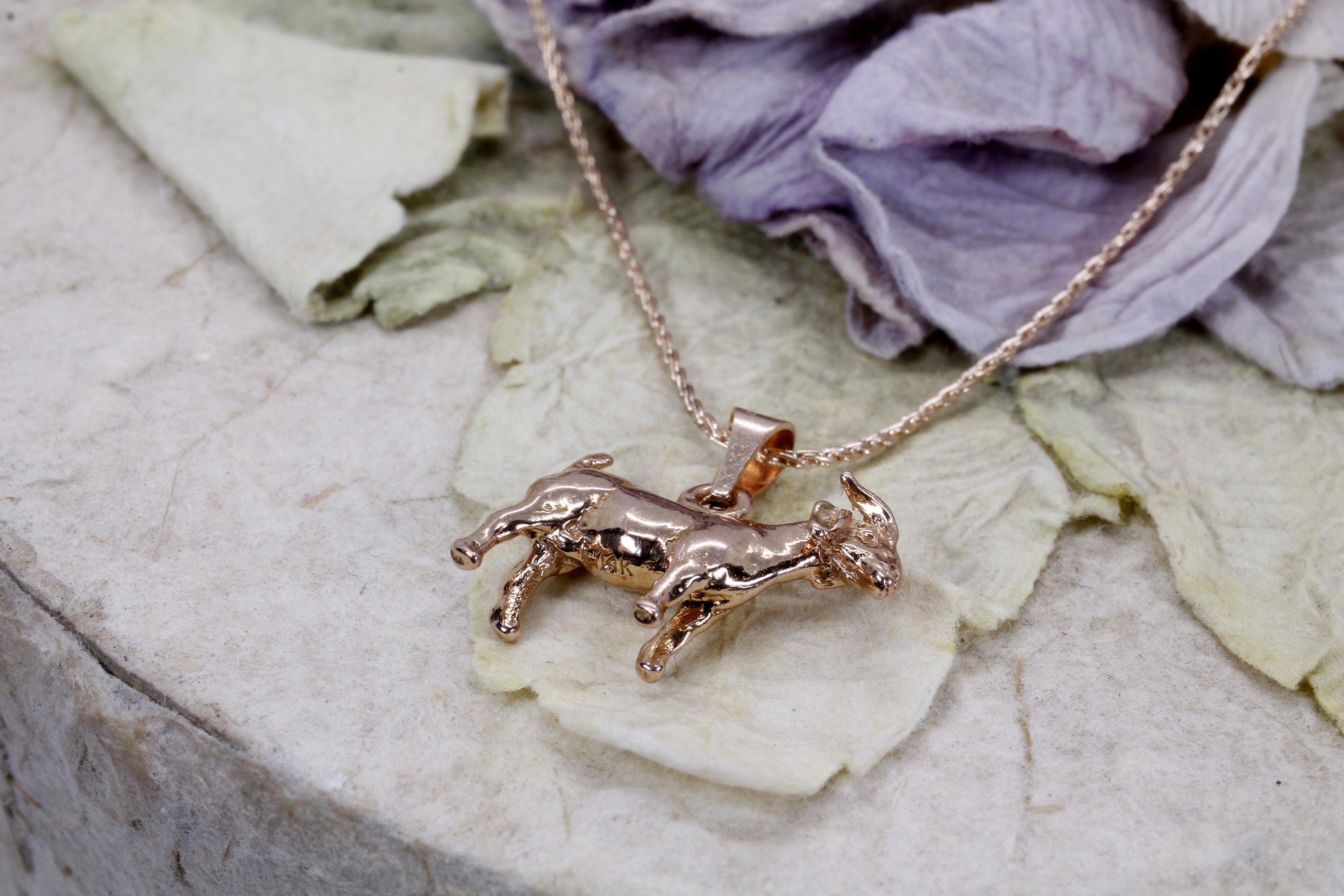 14kt Rose Gold Boer Goat Necklace: 3D Farm Animal Pendant - Etsy