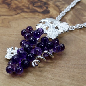 Large Amethyst Grape Cluster Necklace in Sterling Silver, Wine lover gift, Wine Jewelry Wine tasting event