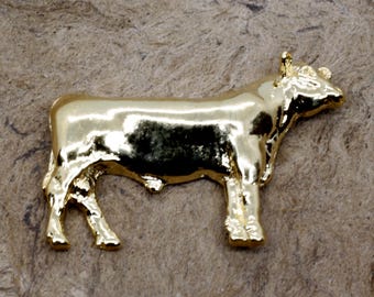 Gold Vermeil Champion Bull Krawatte Tack: Viehzüchter Schmuck Geschenk Alle Edelmetalle