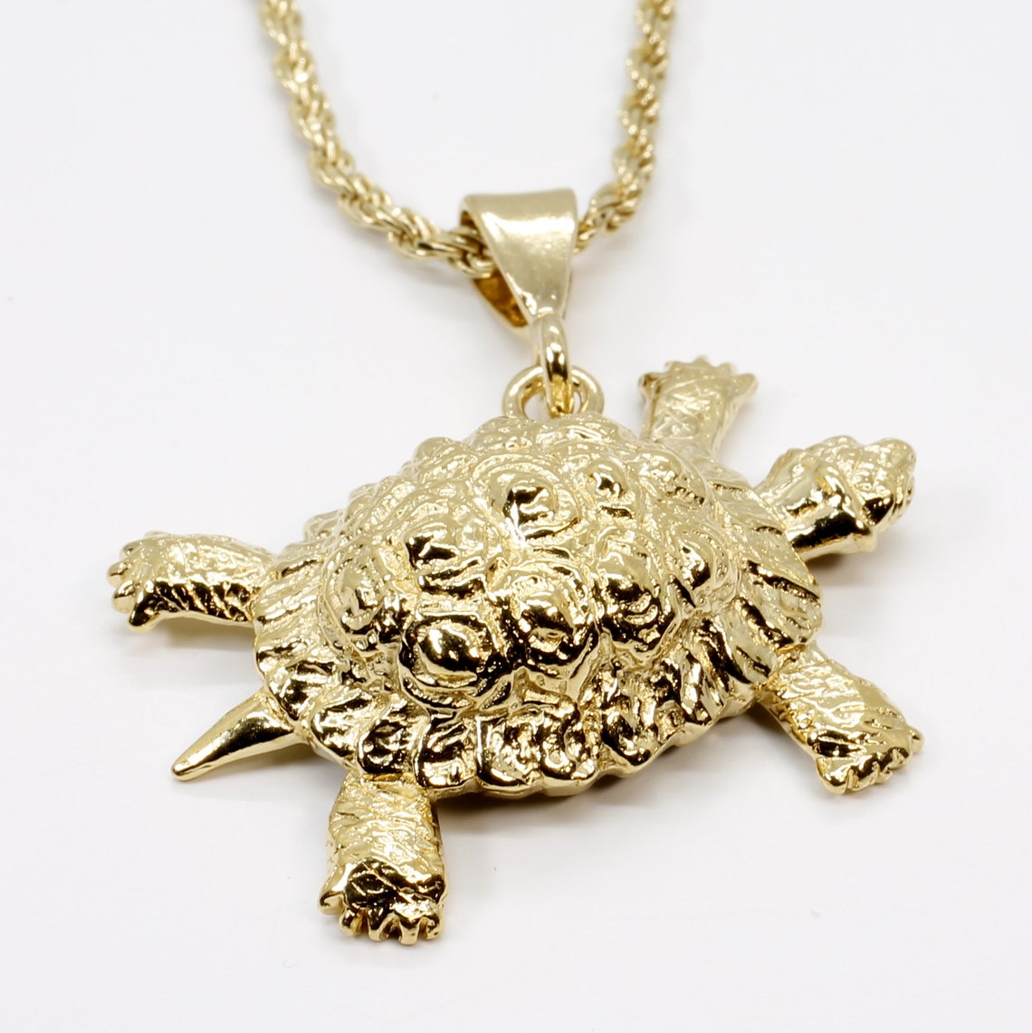 Gold Turtle Necklace Giant Size 14kt Gold Vermeil Land Turtle Etsy