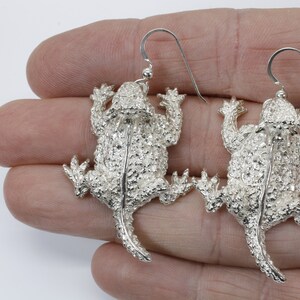 Große silberne gehörnte Frosch-Kröten-Eidechsen-Ohrringe aus massivem 925er Sterlingsilber, Texas Horn-Frosch-Geschenk für sie