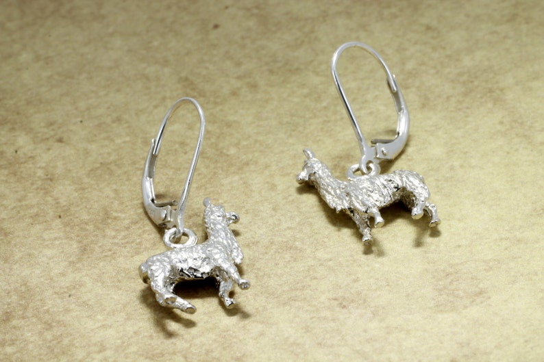 Silver Alpaca Earrings for her , 925 Sterling Silver Suri Alpaca Earrings ,Gift Mom image 2