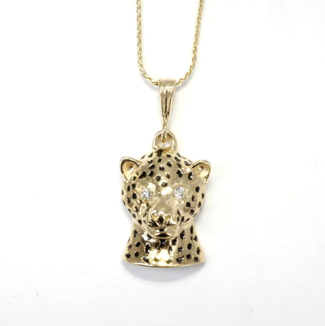 Jaguar Jewelry Jaguar Head Necklace With Diamond Eyes and Black Spots