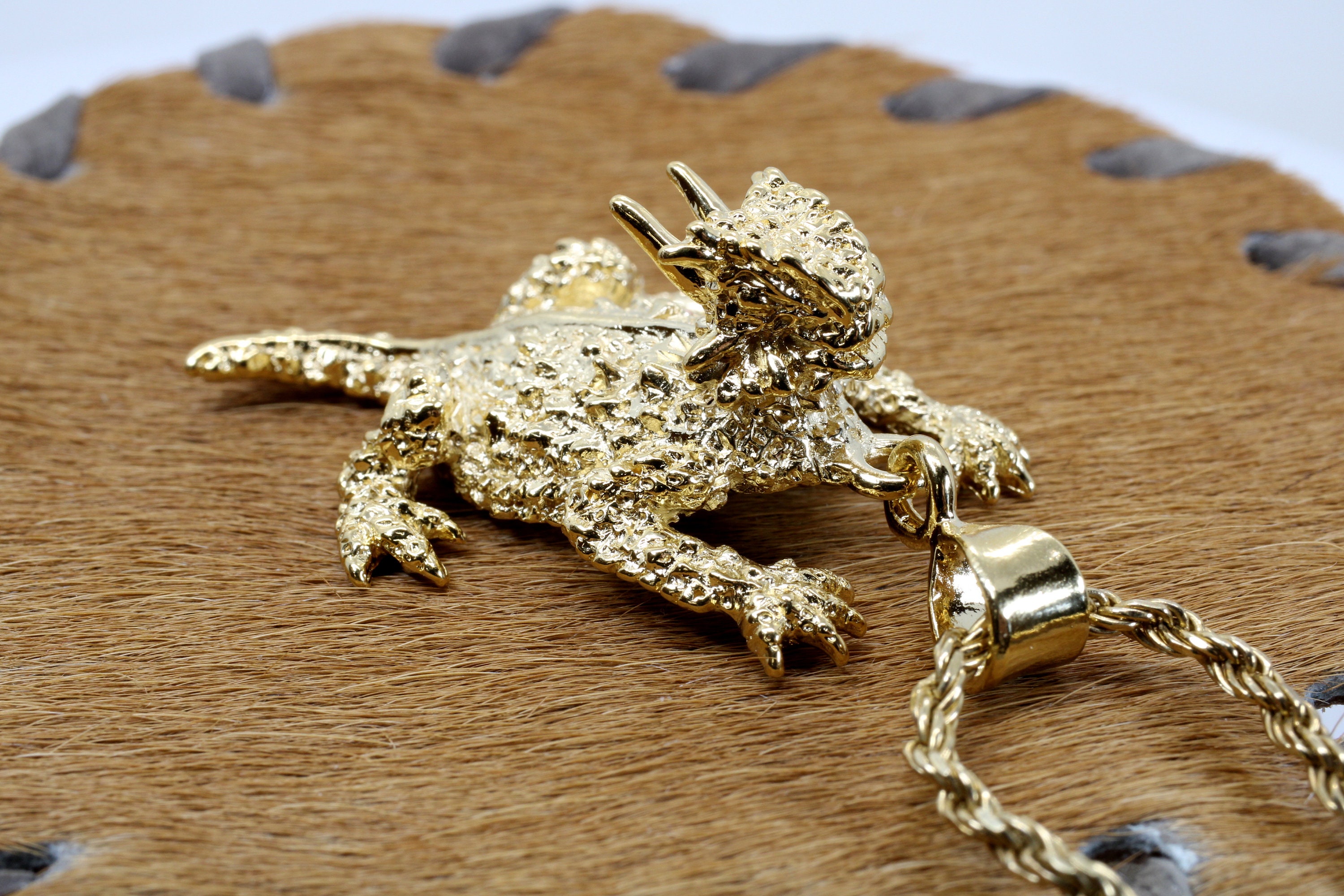 Gold Vermeil Horned Frog Necklace: Large Texas Toad Lizard, All