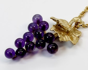 Amethyst Grape Cluster Necklace with Two Small Grape Leaves in 14kt. Gold Vermeil,mom,Wine Lover Gift,February birthstone necklace for her