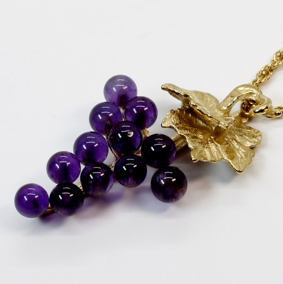 Amethyst Grape Cluster Necklace With Two Small Grape Leaves in 14kt. Gold  Vermeil,mom,wine Lover Gift,february Birthstone Necklace for Her - Etsy