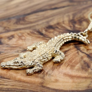 Large Gold Alligator Necklace in Solid 14kt Yellow Gold, Crocodile Necklace Gift, Florida Gators Football Lovers Mascot, Louisiana Hunter