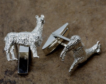 Gemelos de llama de plata esterlina: regalo para ganaderos y granjeros