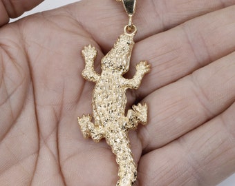 Giant Size Alligator Necklace in 14kt Yellow Gold on 18" or 20" chain for man or woman. Crocodile Necklace gift