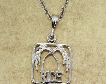 Rice Logo Necklace made in 925 Sterling Silver with 18" chain