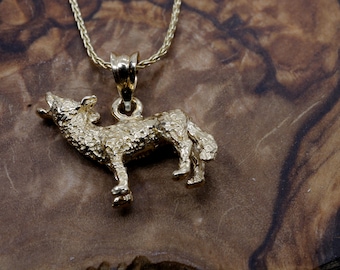 Gold Kojote Halskette für sie, 14kt solid gold 3-D heulender Kojote, Geschenk für Kojoten Liebhaber, Wylie Kojote für Frau, Tierwelt Tier Geschenk