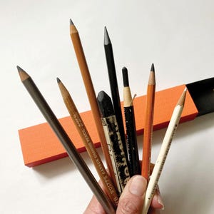 Vintage Sketch Tool Set: 8 Pencils in Handmade Slipcase Box, 1970s-80s