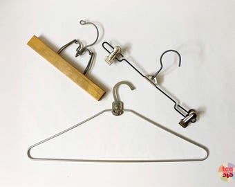 Vintage 1950s Wood & Metal Hangers, Closet Supplies, Rustic Decor, Sold Separately, Used