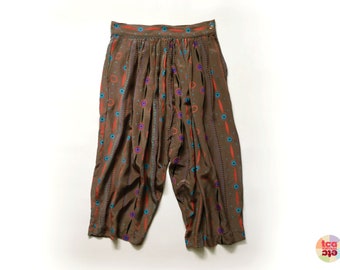 Vintage 1970s Silk Cropped Culotte Capris, Fenn Wright & Manson, Sz 4, Abstract Pattern, Used