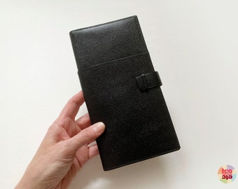 1980s Black/White Leather Wallet, Paco Lobo, Outer + Inner Compartments, Lined, Minimalist Design, Made in Spain, Unisex, Used, Vintage