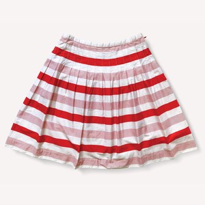 Vintage 1990s Red Striped Cotton Skirt: Bandolino Pleated Flare Size 10P