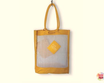 Vintage 1980s Estée Lauder Tote, Summer Sensations, Canvas & Mesh, Beach Bag with Pouch