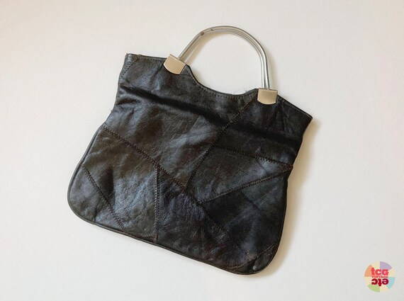 Vintage 1970s Leather Patchwork Foldover Handbag:… - image 4