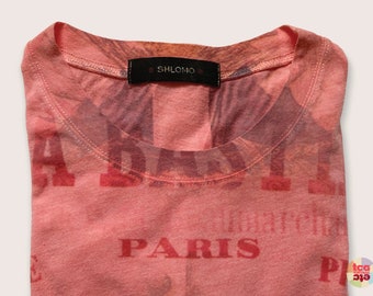 Tshirt graphique parisien vintage, t-shirt à mancherons Shlomo, Paris, graphismes sur le thème français + monuments, haut décontracté, typographie d'époque, occasion, années 1990
