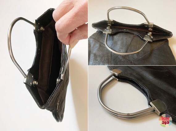 Vintage 1970s Leather Patchwork Foldover Handbag:… - image 8