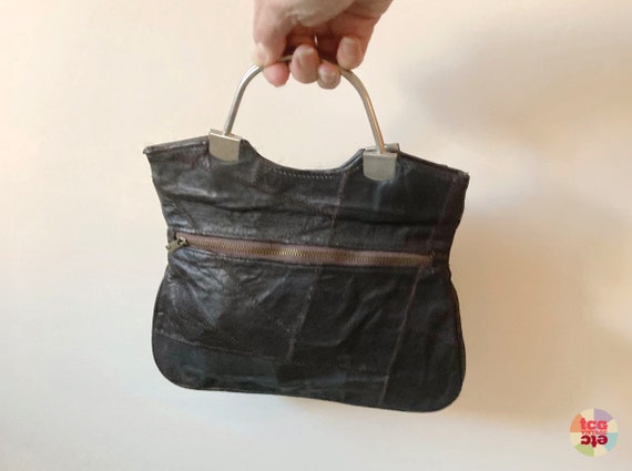 Vintage 1970s Leather Patchwork Foldover Handbag:… - image 3