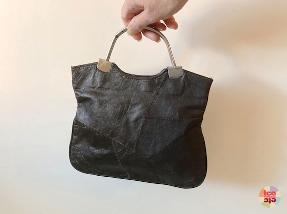 Vintage 1970s Leather Patchwork Foldover Handbag:… - image 1