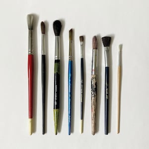 Vintage Paint Brush Collection Lot of 8: Rustic Art Studio Decor, Art Supplies, Used