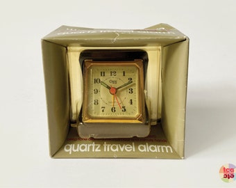 1970s Travel Alarm Folding Clock, Cosmo Time, Case, Quartz, Gold Tone, Analog, Nostalgic Decor, Original Packaging, Prop, Unopened, Vintage