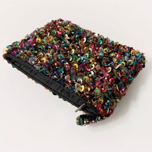 1980s Beads Sequins Purse, Mini Evening Clutch, Zipper Coin Pouch, Makeup Bag, Jewelry Bag, Clubbing Accessory, Retro Collectible, Vintage image 5