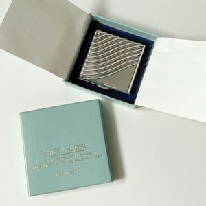 1980s Estée Lauder Silverstream Compact Gift Set, Blue Soft-slip Pouch, Powder Puff, Original Branded Packaging, Collectible, Used, Vintage