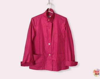 Blazer rose mod 1982, veste Barbara Lee, longueur hanches, deux boutons sur le devant, poches, épaulettes, Barbiecore, fabriqué au Japon, occasion, vintage