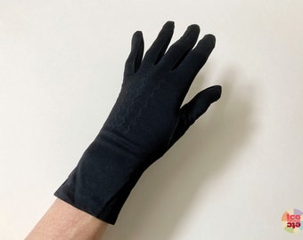 Gants Ruth Barry noirs des années 1950, milieu du siècle, gants pour femmes sur le poignet, 7, fabriqués au Japon, costume de théâtre rétro, accessoire, utilisé, vintage