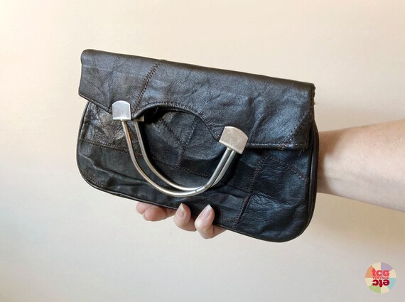 Vintage 1970s Leather Patchwork Foldover Handbag:… - image 2