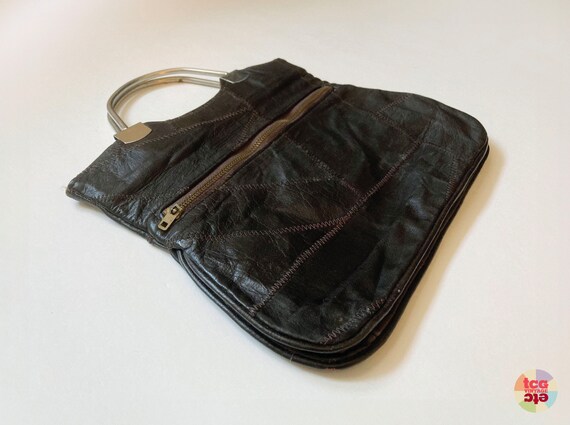 Vintage 1970s Leather Patchwork Foldover Handbag:… - image 5