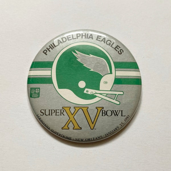 1981 Philadelphia Eagles Super Bowl XV Pinback, 3.5” Button, Football Collectibles, Louisiana Superdome, Retro Sports Memorabilia, Vintage