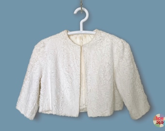 Vintage 1950s White Fur Bolero Jacket: Cropped Evening Shrug (M/S), Used Collectible