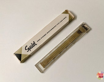 1950s Speidel Gold Watchband, Twist-O-Flex, Mid Century, No 642, 3/4" Extra Long, Yellow Gold, Stainless Steel, Original Box, NOS, Vintage