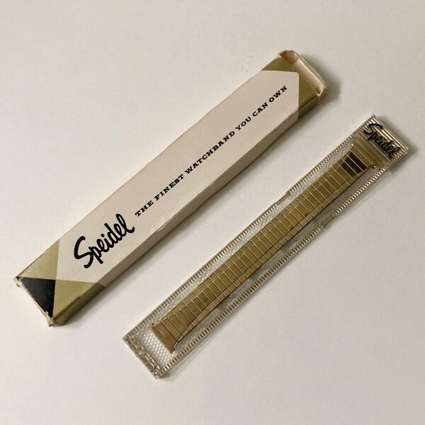 1950s Speidel Gold Watchband, Twist-O-Flex, Mid Century, No 642, 3/4" Extra Long, Yellow Gold, Stainless Steel, Original Box, NOS, Vintage