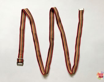 1970s Striped Belt, Versatile Retro Strap, Boho Double/Hip Belt, Multicolor Woven Stripes, 1" Outdoor Lash, Adjustable Buckle, Used, Vintage
